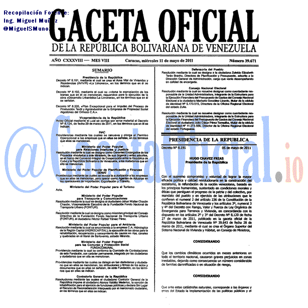 Gaceta Oficial 39671 del 11 Mayo 2011