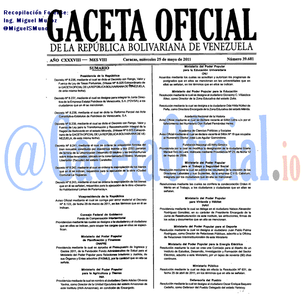 Gaceta Oficial 39681 del 25 Mayo 2011