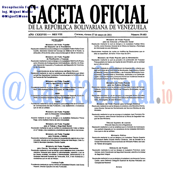 Gaceta Oficial 39683 del 27 Mayo 2011