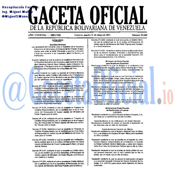 Gaceta Oficial 39685 del 31 Mayo 2011