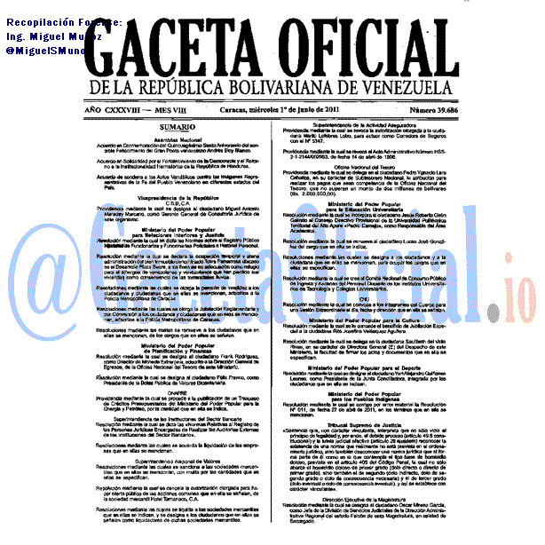 Gaceta Oficial 39686 del 1 Junio 2011