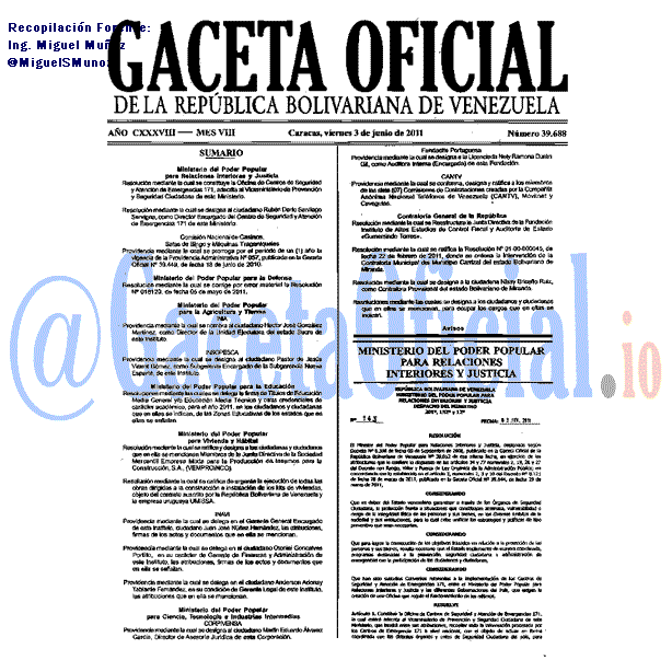 Gaceta Oficial 39688 del 3 Junio 2011