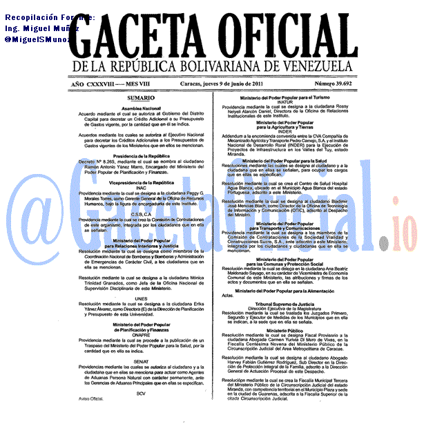 Gaceta Oficial 39692 del 9 Junio 2011