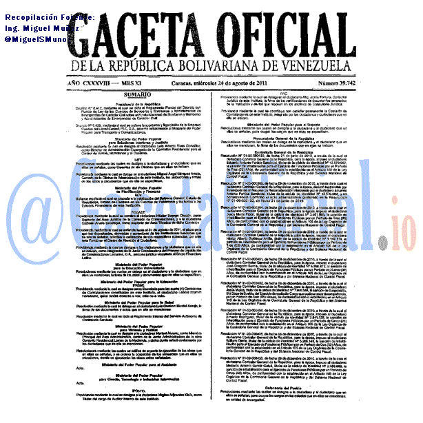 Gaceta Oficial 39742 del 24 Agosto 2011