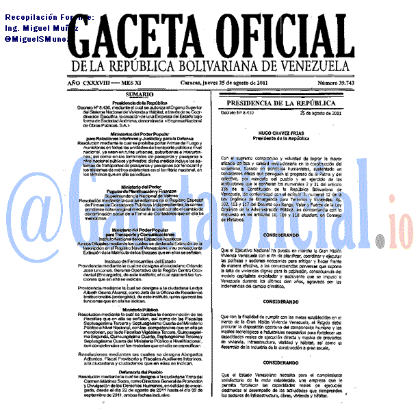 Gaceta Oficial 39743 del 25 Agosto 2011