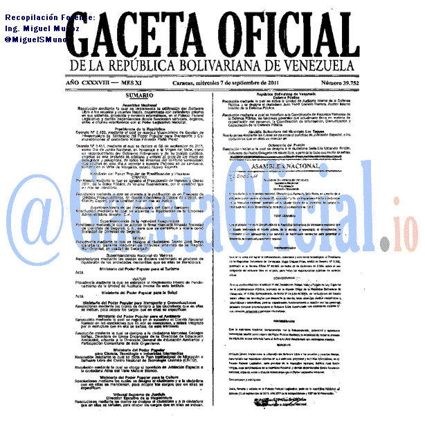 Gaceta Oficial 39752 del 7 Septiembre 2011