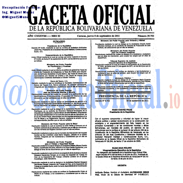 Gaceta Oficial 39753 del 8 Septiembre 2011