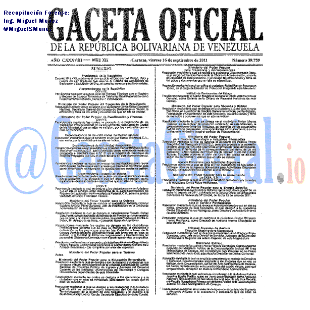 Gaceta Oficial 39759 del 16 Septiembre 2011