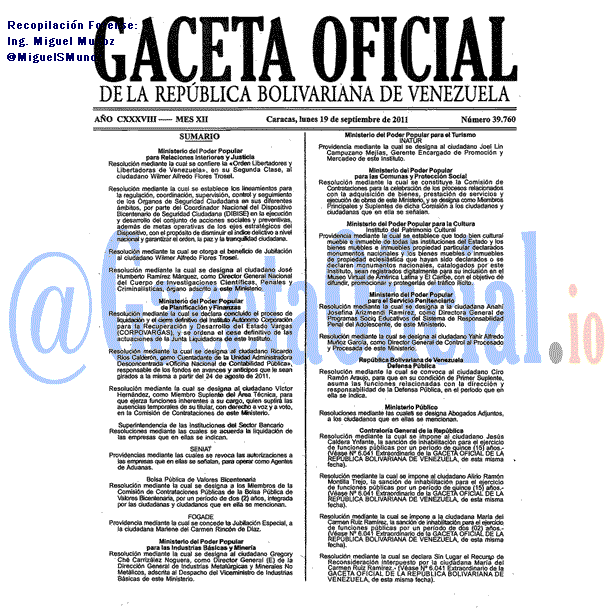 Gaceta Oficial 39760 del 19 Septiembre 2011