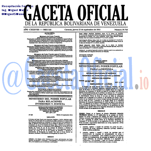 Gaceta Oficial 39763 del 22 Septiembre 2011