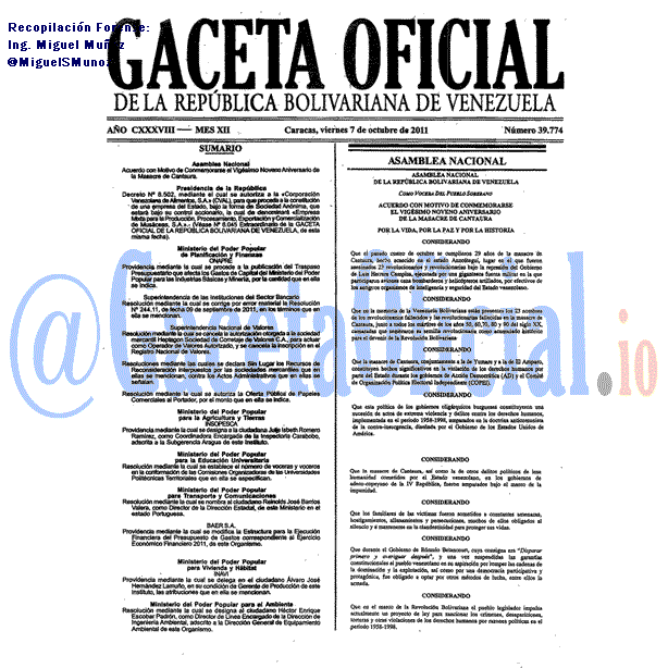 Gaceta Oficial 39774 del 7 Octubre 2011