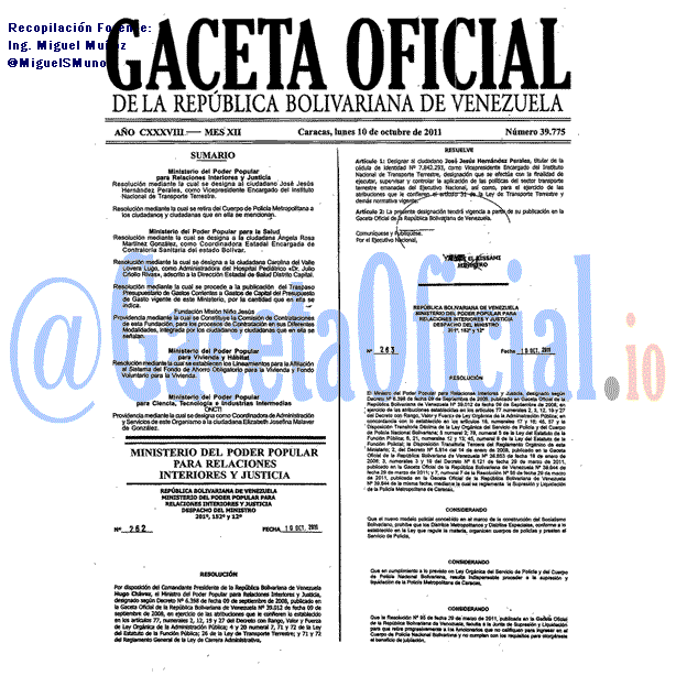 Gaceta Oficial 39775 del 10 Octubre 2011