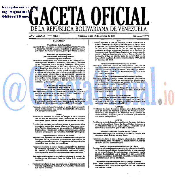 Gaceta Oficial 39779 del 17 Octubre 2011