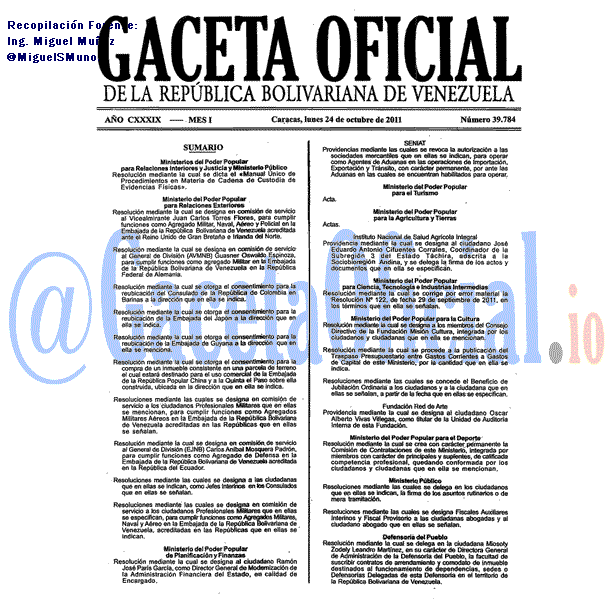 Gaceta Oficial 39784 del 24 Octubre 2011