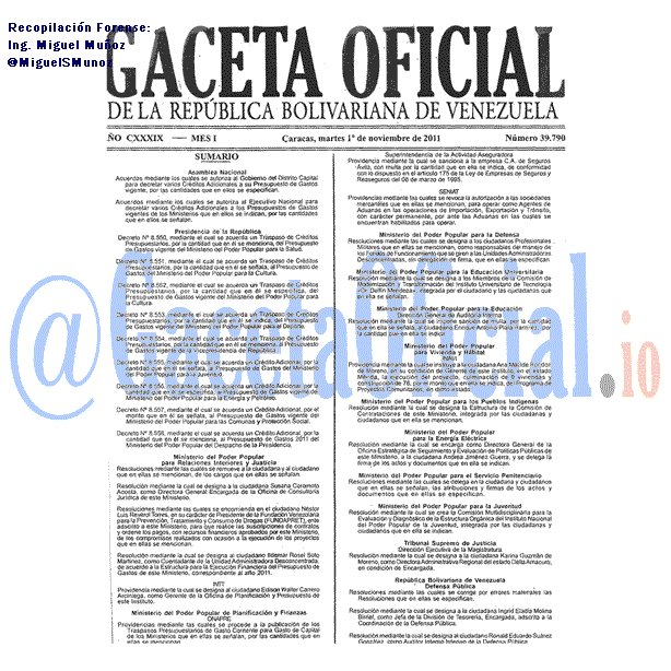 Gaceta Oficial 39790 del 1 Noviembre 2011