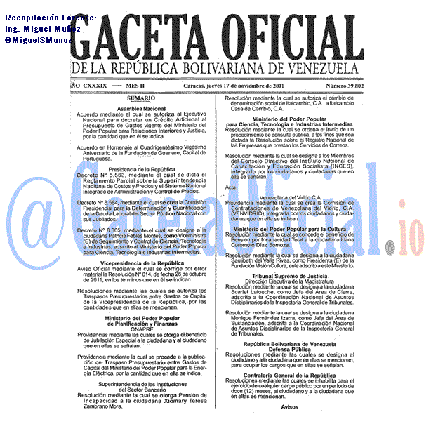 Gaceta Oficial 39802 del 17 Noviembre 2011