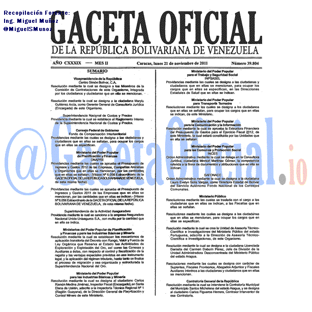Gaceta Oficial 39804 del 21 Noviembre 2011
