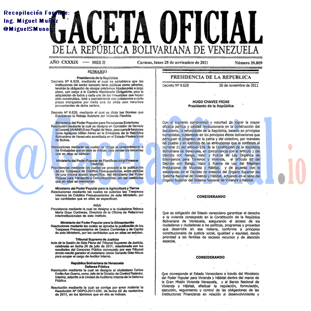 Gaceta Oficial 39809 del 28 Noviembre 2011