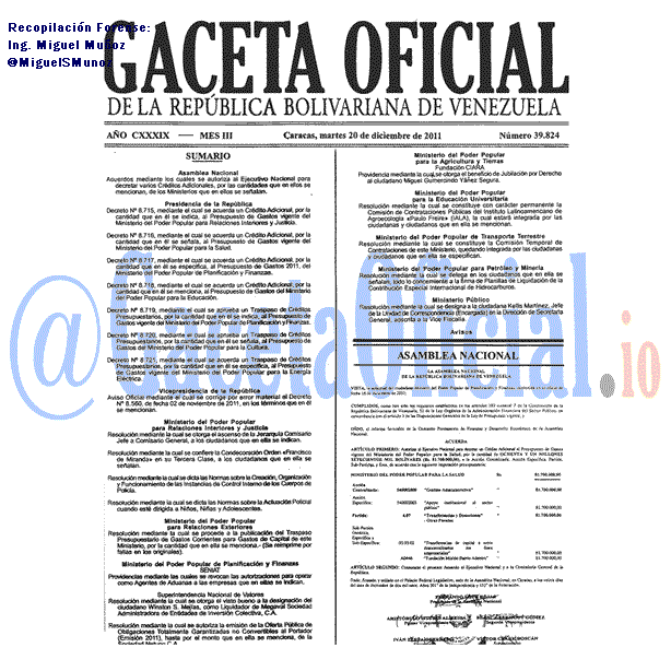 Gaceta Oficial 39824 del 20 Diciembre 2011