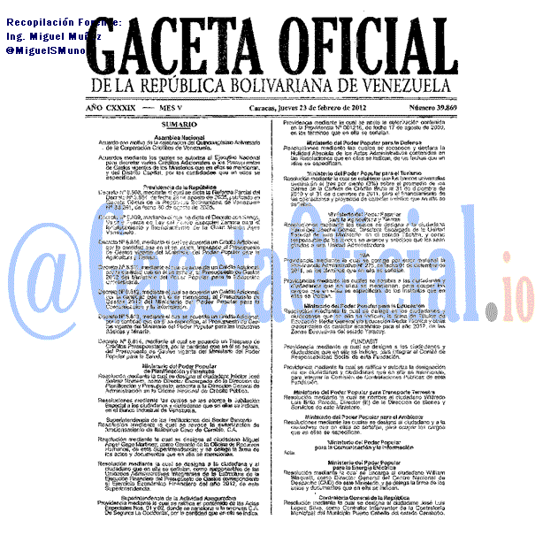 Gaceta Oficial 39869 del 23 Febrero 2012