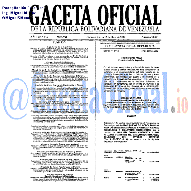 Gaceta Oficial 39901 del 12 Abril 2012