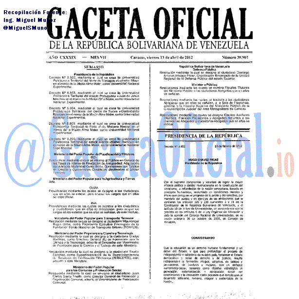 Gaceta Oficial 39902 del 13 Abril 2012