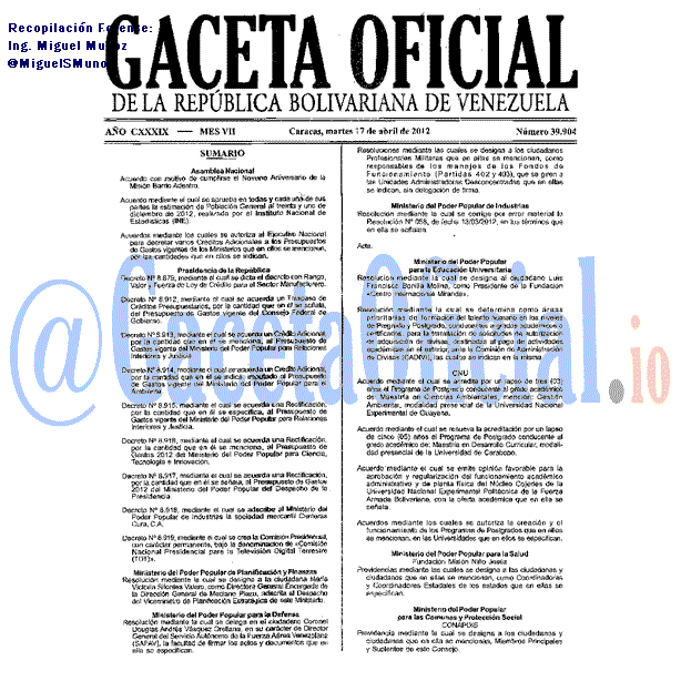 Gaceta Oficial 39904 del 17 Abril 2012