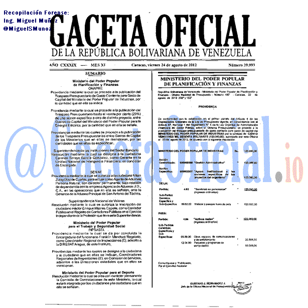 Gaceta Oficial 39993 del 24 Agosto 2012