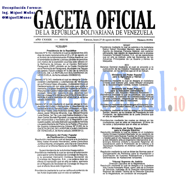 Gaceta Oficial 39994 del 27 Agosto 2012