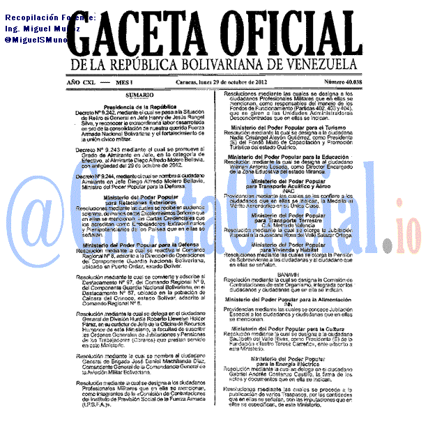 Gaceta Oficial 40038 del 29 Octubre 2012
