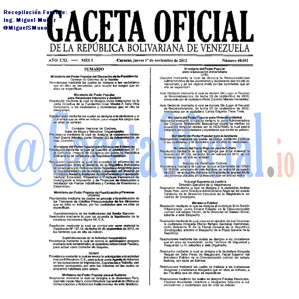 Gaceta Oficial 40041 del 1 Noviembre 2012