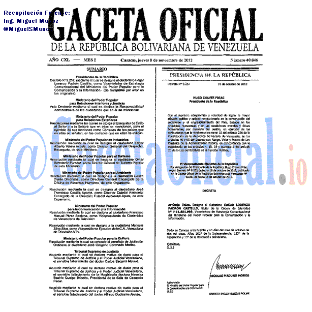 Gaceta Oficial 40046 del 8 Noviembre 2012