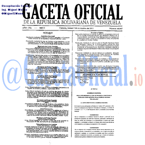 Gaceta Oficial 40047 del 9 Noviembre 2012