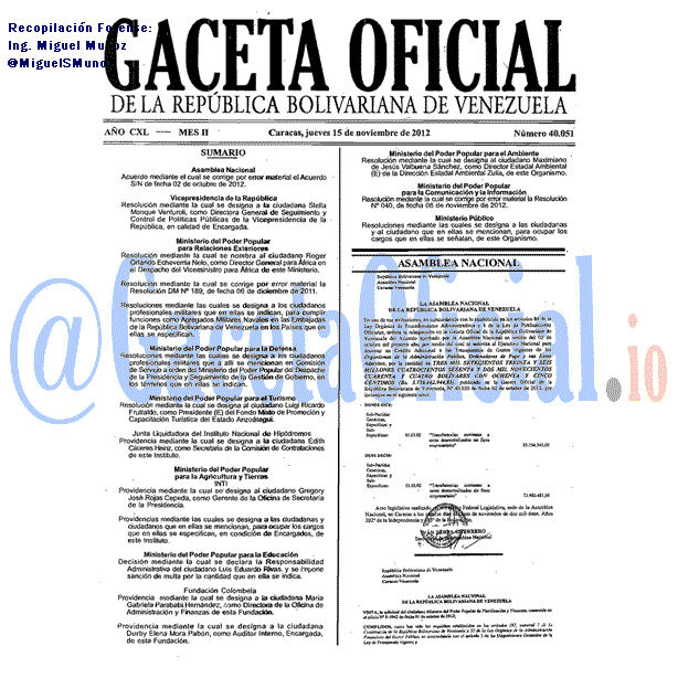 Gaceta Oficial 40051 del 15 Noviembre 2012