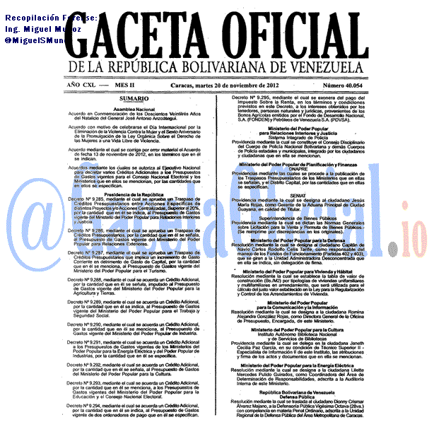Gaceta Oficial 40054 del 20 Noviembre 2012