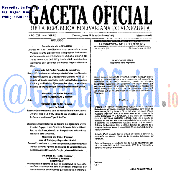 Gaceta Oficial 40061 del 29 Noviembre 2012