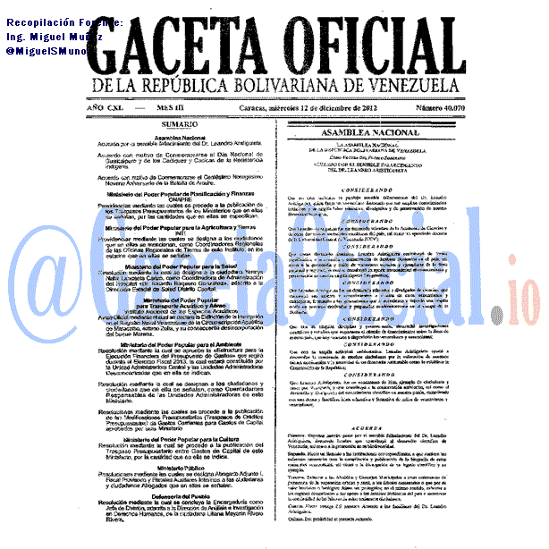 Gaceta Oficial 40070 del 12 Diciembre 2012