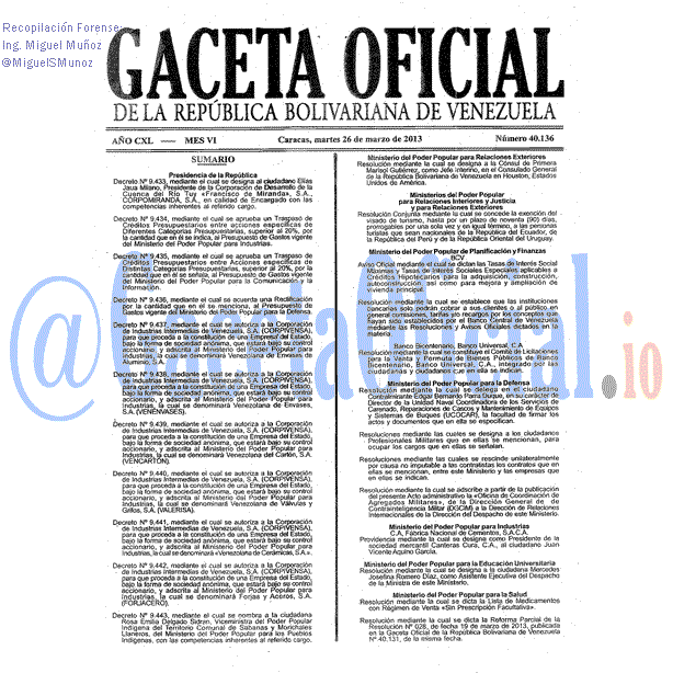Gaceta Oficial 40136 del 26 Marzo 2013