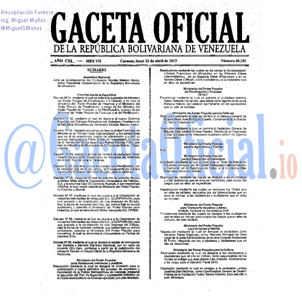 Gaceta Oficial 40151 del 22 Abril 2013