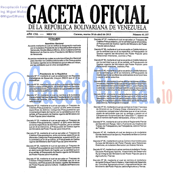 Gaceta Oficial 40157 del 30 Abril 2013