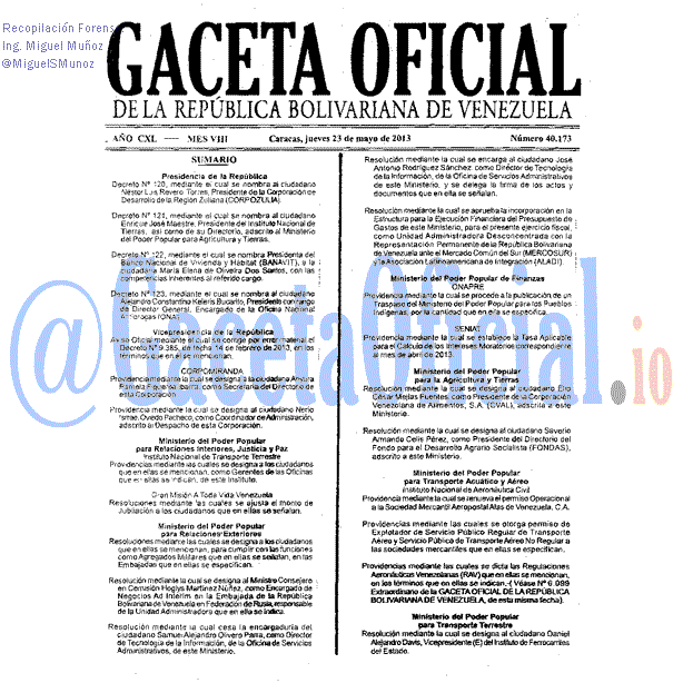 Gaceta Oficial 40173 del 23 Mayo 2013