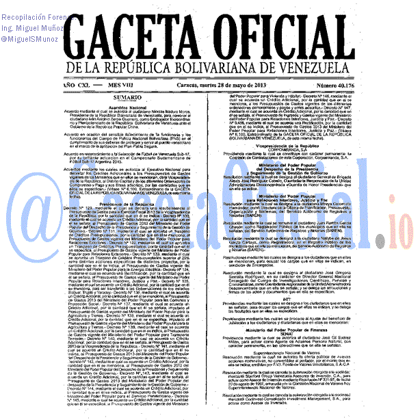 Gaceta Oficial 40176 del 28 Mayo 2013
