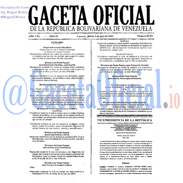 Gaceta Oficial 40201 del 4 Julio 2013