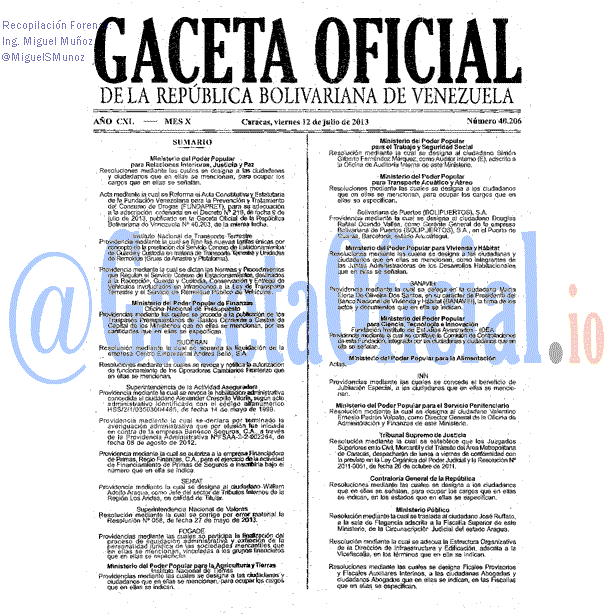 Gaceta Oficial 40206 del 12 Julio 2013