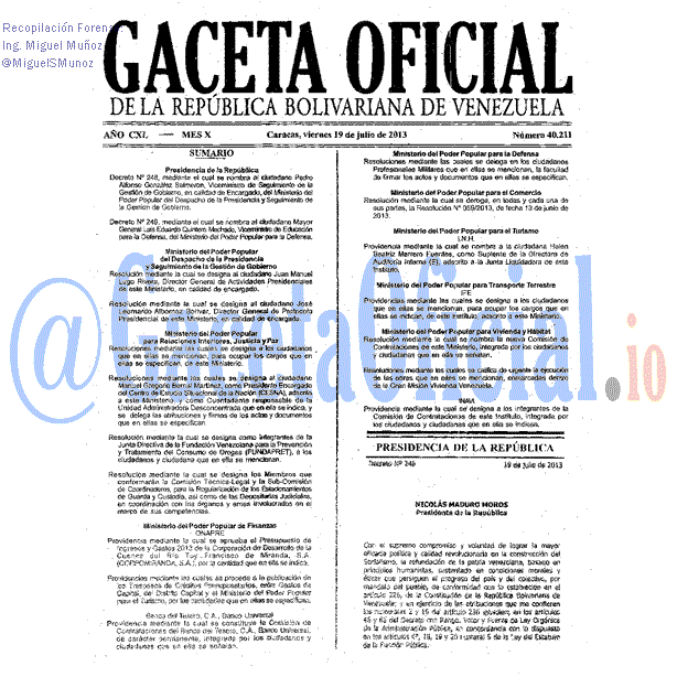 Gaceta Oficial 40211 del 19 Julio 2013