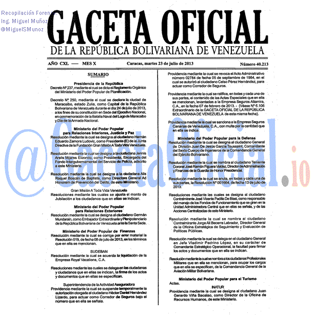 Gaceta Oficial 40213 del 23 Julio 2013