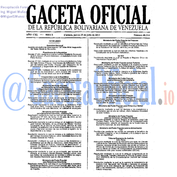 Gaceta Oficial 40214 del 25 Julio 2013
