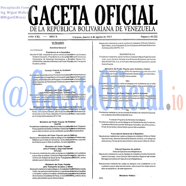 Gaceta Oficial 40222 del 6 Agosto 2013