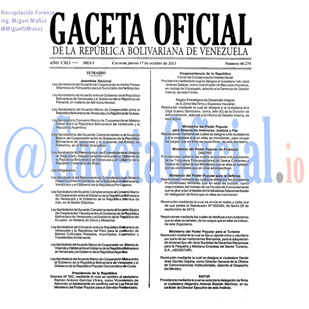 Venezuela Gaceta Oficial 40274 del 17 octubre 2013 Gaceta Oficial, Gaceta 40274, Gaceta #40274, Gaceta Oficial Venezuela #40274
