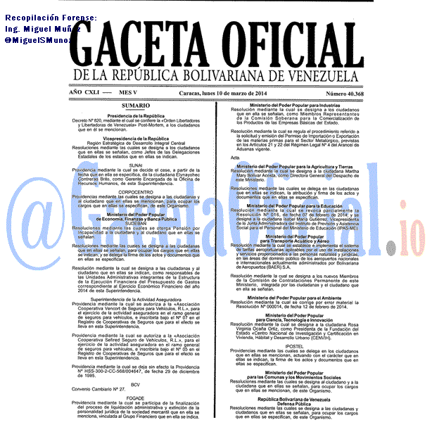 Gaceta Oficial 40368 del 10 Marzo 2014